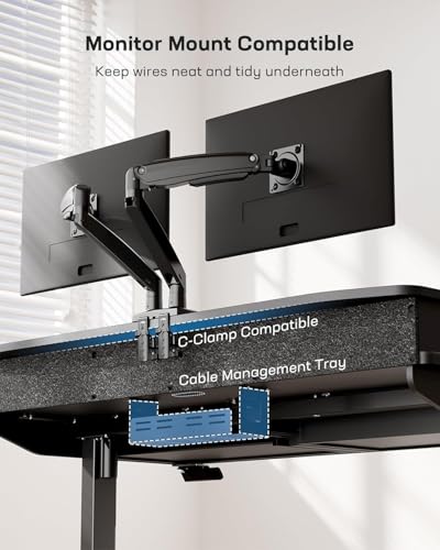 Image of HUANUO 55 x 30 inch Standing Desk with Wood Drawers,Electric Stand up Home Office Desk Adjustable Height with Two Tiers, Black Ergonomic Stand up Desk with Monitor Stand
