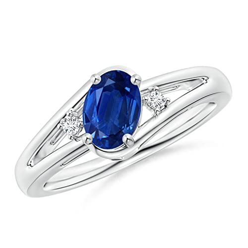 Angara Natural Blue Sapphire Engagement Ring for Women | Oval Shape Blue Sapphire Diamond Ring in 14K Solid Gold/Sterling Silver/Platinum | September Birthday, Gemstone Jewellery Gift