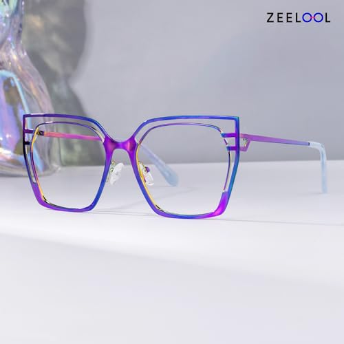 Image of Zeelool Glasses Frames for Women Oversized Square Non Prescription Eyeglasses Multicolor Metal Designer Eyewear Glasses Quinn JGM663645-04