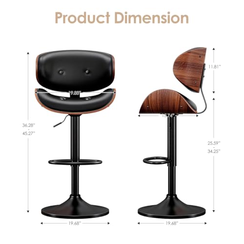 Image of Adjustable Swivel Bar Stools Chair,Counter Height Bar Stools with Back,350 LBS PU Leather Bar Stool for Kitchen Island,Upholstered Pub Stools with Footrest (Black, Set of 6)