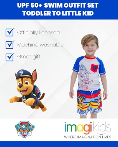 Paw Patrol UPF 50+ Rash Guard Swim Trunks Outfit Set Toddler to Little Kid Sizes (2T - 7)2