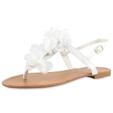  SCARPE VITA Modische Damen Sandalen Blumen Zehentrenner Sommer Schuhe 164119 Weiss Blumen 38