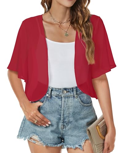 Image of ZNVGIRL Women Shrug Chiffon Cardigans Open Front Short Sleeve Bolero for Evening Dressy 2026