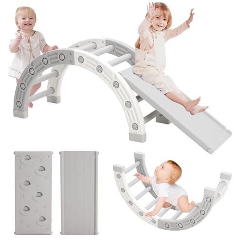 Indoor Klettergerüst für Kleinkinder, Kletterbogen mit Rutsche & Klettern & Balance Board, Montessori Klettergerüst, Kinder Spielplatz für Kinder