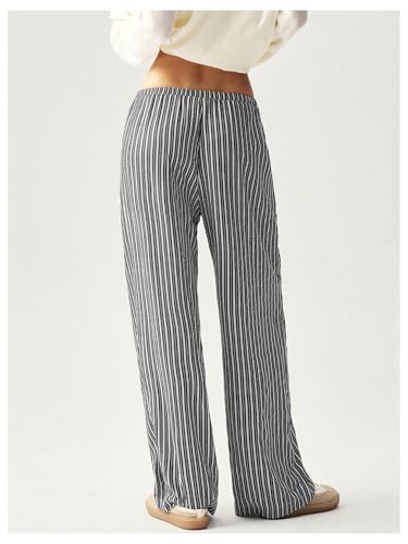 MakeMeChic Women's Striped Elastic Waist Drawstring Wide Leg Baggy Palazzo Pants Loose Y2K Trousers Loungewear2