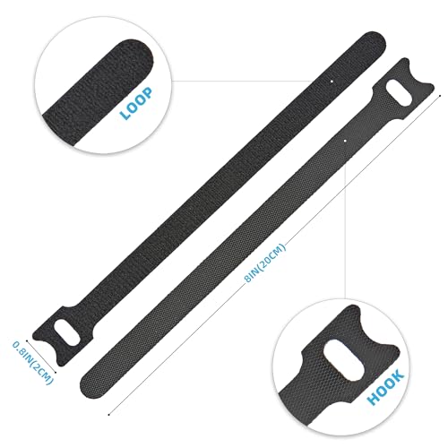 NBTORCH 100 PCS Reusable Cable Ties with Hook and Loop, Multi-purpose Adjustable 8 Inch Cable Management Wire Ties Cable Straps for Organizing Home, Office and Data Centers (Multicolored)