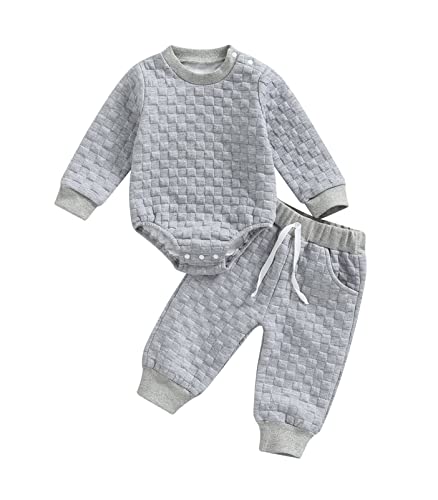 Image of MA&BABY Clothes Gender Neutral Sweatsuit Unisex Solid Outfit Long Sleeve Warm Pullover Pant Set