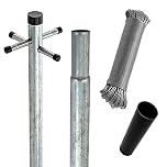 FB FunkyBuys® Heavy Duty 2.4m Silver Grey Clothes Pole Galvanized Post Washing Line with Adjustable Ground Socket (2x)