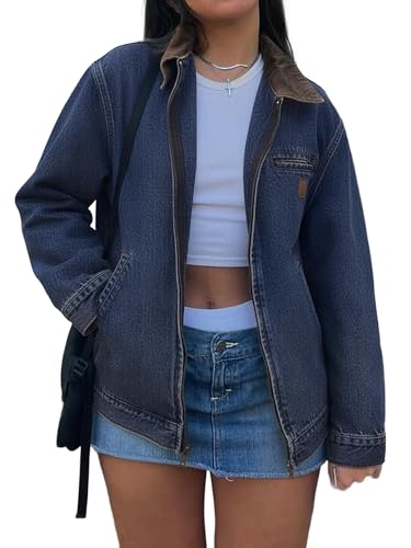 EMMIOL Barn Jean Jacket for Women Zipper Fall 2025 Clean Fit Long Sleeve Denim Jackets