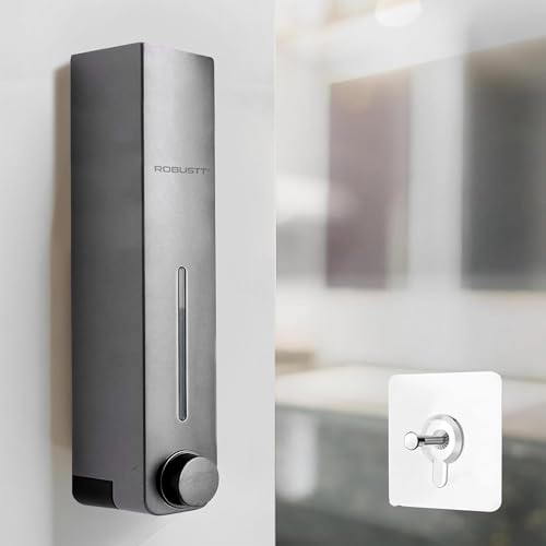 Image of Robustt Stylish Wall Mounted Liquid Soap Dispenser 360ML (Grey, Pack of 1) - with Adhesive Hooks | Easy Installation for Bathroom & Kitchen - Durable ABS Material, Sleek Design
