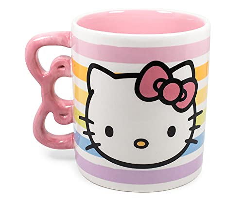 Silver Buffalo Sanrio Hello Kitty Rainbow Dots 3D Sculpted Shaped Handle Ceramic Mug, 20 Ounces