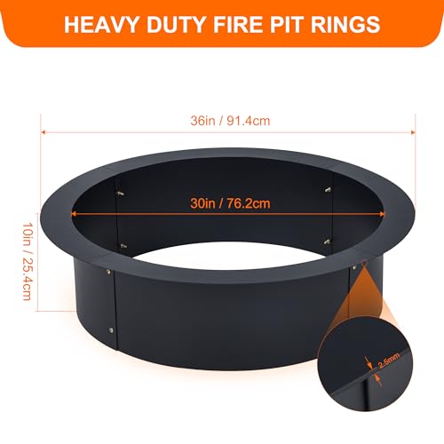 Fire Pit Ring for Outside Fire Pit, 36" x 30" x 10" Firepit Ring 2.5MM Steel Heat-Resistant Large Bonfire Fire Pit Insert Round, Above or In-Ground Fire Pit, for Camping Garden Backyard