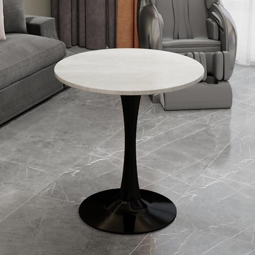 Hmluxury Tocador Redondo de Mármol, 70 cm, Negro, Mesa Auxiliar Moderna para Salón, Comedor o Área de Bar, Mesa con Vetas Blancas, Adecuado para 2-4 Personas