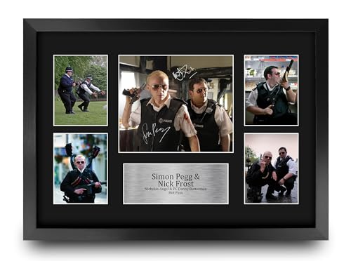 HWC Trading Hot Fuzz Gifts Printed Signed Autograph Presentation Display Montage for Movie Memorabilia Fans - A3 Framed