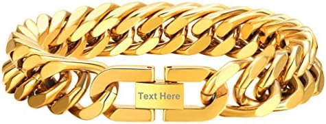 PROSTEEL Men Chain Bracelet, Chunky 12MM, Custom Available, 21/23CM, Gold Plated/Black/Stainless Steel (with Gift Box)
