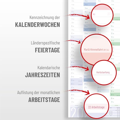 Yohmoe® XL Wandkalender 2026 groß DIN A1 (84 x 60 cm) Seasons GEFALZT in Poster Größe. Querformat, gefaltet - Kalender 2026 Wandkalender