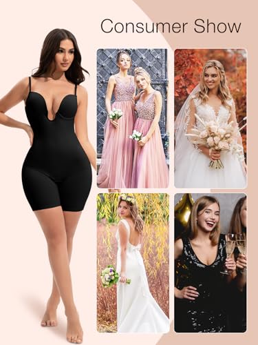 Image of Slimers Backless Shapewear Tummy Control: Low Back Plunge Shapewear Bodysuit - Slimming Built-In Bra Full Body shaper Woman