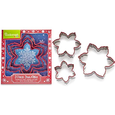 Cooksmart Kids Christmas 3 Piece Snowflake Nesting Cookie Cutter Set, Stainless Steel, Silver Cover