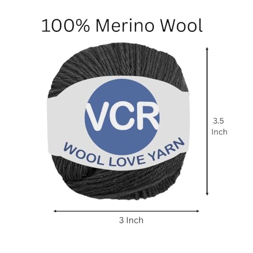 Image of VCR Black Yarn, 25 Grams Hank, 85 Meters Length, 100% Merino Wool, Pack of 1, Shrink-Resistant Soft, Warm and Premium Wool Yarn for Knitting, Crochet and Craft Projects