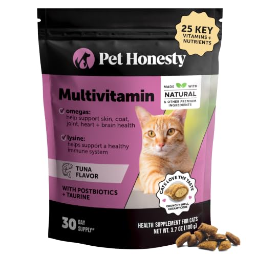 Image of Cat Multivitamin Crunchy Creamy Chews - Daily Vitamins with Lysine, Prebiotics, Omega 3 Fish Oil - Cat Treats for Immune Support, Skin Coat, Digestion, Heart + Joint Health (Tuna, 30-Day Supply)