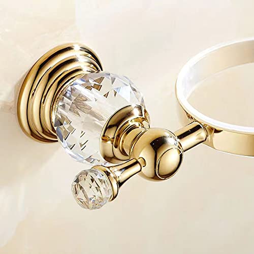 Hsxjj Crystal Toilet Brush Holder,Stainless Steel Toilet Bowl Holder Set,Electroplating Gold Brush Handle Wall-Mounted,With Ceramic Cup Replaceable Brush Heads (Gold) #TOP2