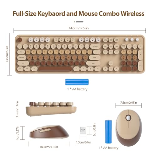 Image of Fogruaden Wireless Keyboard and Mouse Combo, Retro Typewriter Full-Size Keyboard with Number Pad and Cute Mouse, Gradient Colorful Computer Keyboard for Windows PC Desktops Laptop