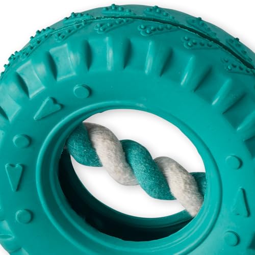 Natural-Rubber-Tire-and-Organic-Cotton-Rope-Pull-and-Chew-Dog-Toy-for-All-Pet-Breeds-Teal-Blue-One-Size