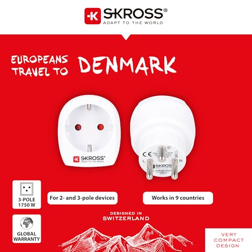 SKROSS Reisestecker mit USB - Deutschland nach Dänemark - Reiseadapter zur Anwendung von Geräten mit Schuko- oder Eurostecker in Dänemark