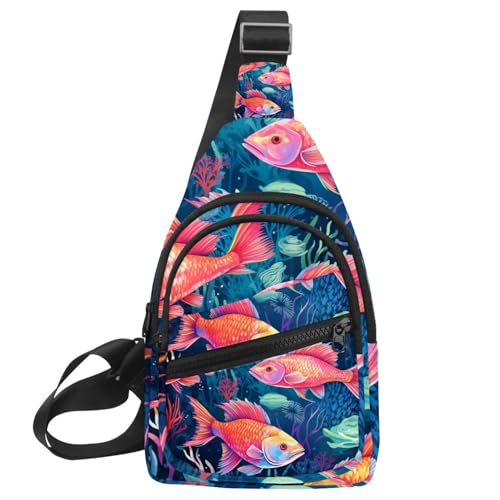 Mochila cruzada ligera para hombres y mujeres con diseño de peces O