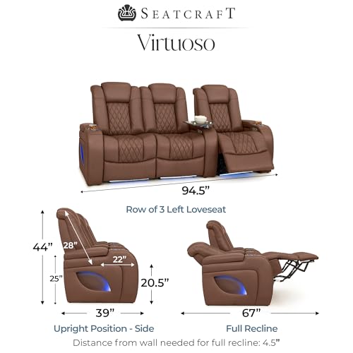Image of Seatcraft Virtuoso LT Home Theater Seating Tobacco Single Recliner | Italian Leather, Zero Gravity, Heat & Massage, Powered Headrest & Lumbar, Power Recline, Wall Hugger