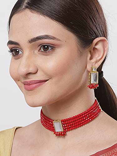 Image of Karatcart Black Crystal Beaded Choker Necklace Setfor Women