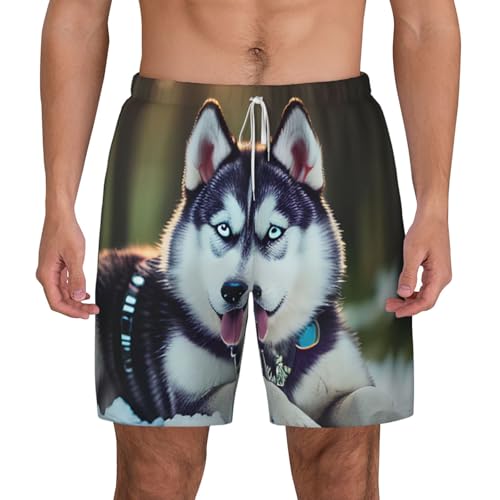 Short de bain respirant et léger imprimé husky pour homme