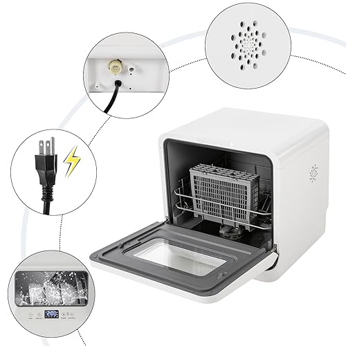 Countertop Dishwasher,Portable Dishwasher with Water Inlet Pipe & Drainage Pipe,120V Compact Portable Tabletop Dish washer 360° Deep-Cleaning for Small Apartments Dorms RVs 17.32x16.25x16.69in,White