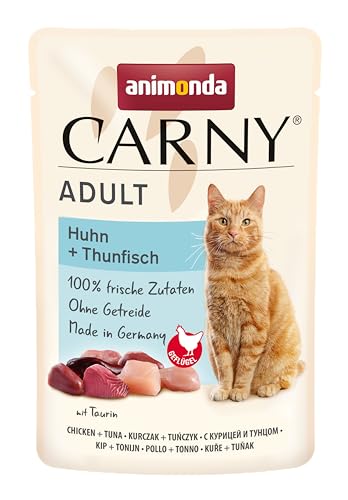 animonda Carny Katzenfutter nass Geflügel-Mix , 8 Portionsbeutel (8 x 85g), getreidefreies Katzennassfutter ohne Zucker für ausgewachsene Katzen mit frischen fleischigen Zutaten