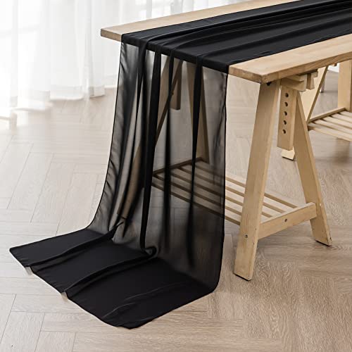 6Pack 10ft Chiffon Table Runner 29x120 Inch Sheer Romantic Table Runner for Wedding Birthday Party Bridal Shower Outdoor Decoration-Black by flohar - Image 2
