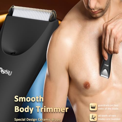 Image of ENSSU Body Hair Trimmer for Men with Light, IPX7 Waterproof Ball Pubic Groin Hair Trimmer for Men with Ceramic Blade, Rechargeable Body Groomer for Man with Charing Dock& LED Display,Black