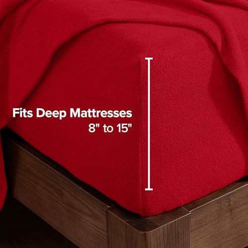 Image of Bare Home Super Soft Fleece Sheet Set (Split King, Red) | Extra Plush Polar Fleece, No-Pilling Bed Sheets, All-Season, Cozy Warmth, Deep Pockets 6 to 15 Inches