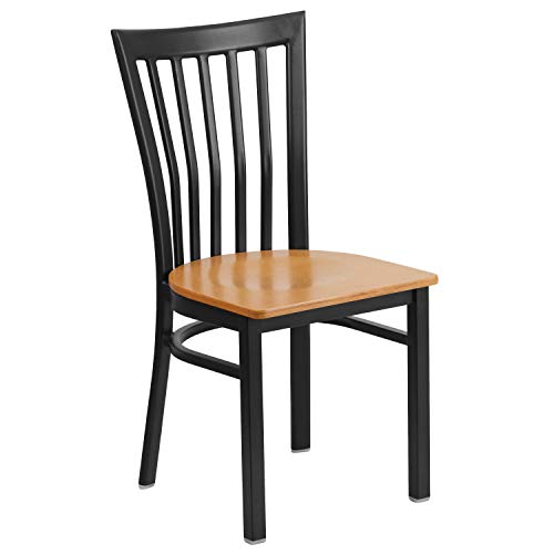 Image of Flash Furniture 2 Pk. HERCULES Series Black School House Back Metal Restaurant Chair - Natural Wood Seat