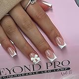 24Pcs Nude Pink color Press On Nails - Short Square, White French Tip, Full Cover, Glossy Nude Pink Designs, Cute False Nails for Women, Daily Wear