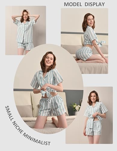 Image of NAP BOUND 100% Cotton Pajamas for Women 2 Piece PJs Set Long Sleeve Button Down Breathable Woven Sleepwear Loungewear XS-XXL