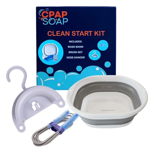 CPAP Cleaning Kit and Supplies for Mask Hose and Accessories - 1-Gallon Collapsible Wash Basin 6ft Brush Set Hose Hanger with Suction Cup - CPAP Soap Clean Start Kit by Liviliti