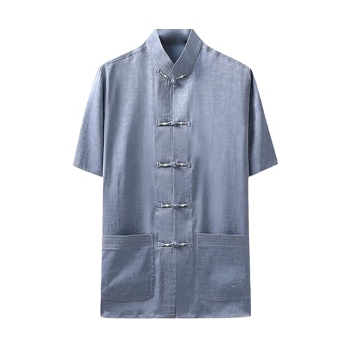 Traje chino Tang, camisa de manga corta Kung Fu para hombre, uniforme tradicional de Tai Chi, unisex, azul rey-M