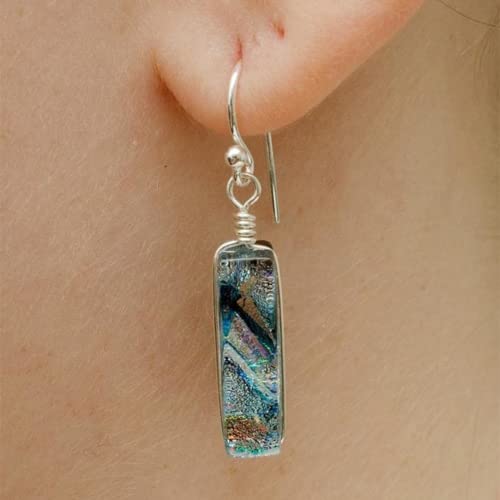 Looking Glass Falls Earrings Nickel Free Dichroic Glass Dangles Rd04 - Silver #TOP2
