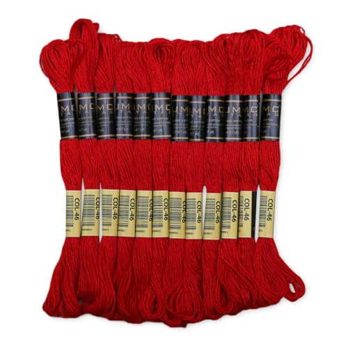 UMC STAG Pack of 12 Red Premium Embroidery Thread | 100% Egyptian Cotton Premium Skeins | Cross Stitch Embroidery Floss | Oeko TEX Certified Stranded Cotton | Ideal for Arts & Crafts (Bright Red 46)