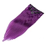 Purple Clip in Human Hair Extensions Purple Clip in on Highlights Straight 100% Remy Human Hair 18...
