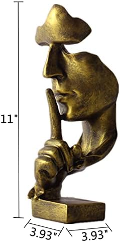 LECMACY Silence is Gold Thinker Statue, Man Face Abstract Art Figurine Sculptures for Creative Room Home, Piano Desktop Office Study Decor 3.93''L/3.93''W/11''H(Bronze)