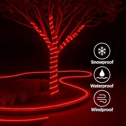 Image of Gesto 3 Meter Rope LED Strip Lights | 120 LED /Mtr Waterproof Outdoor Lights for Balcony, Home Decor, Cove Light for False Ceiling | Flexible, Cuttable Strip Light for Diwali Decoration - Red