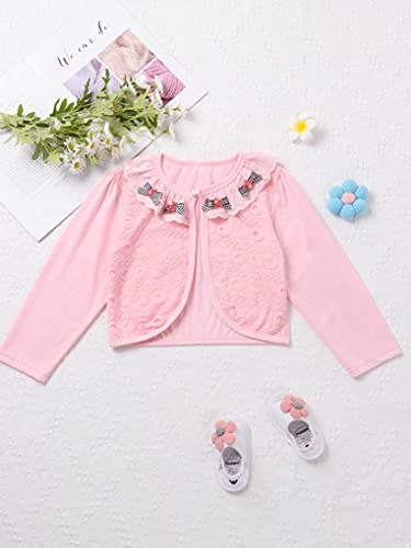 JanJean Kids Girls Lace Flower Bolero Shrug Long Sleeve Ruffle Bowknot Crop Cardigan Cover Up for Party Casual Daily Wear3