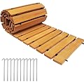 8' Wooden Garden Pathway, Straight Hardwood Outdoor Roll Out Walkway Lawn Boardwalk Wood Patio Path Decor for Beach Wood Flooring and Party Paths