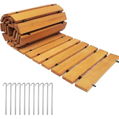 8' Wooden Garden Pathway, Straight Hardwood Outdoor Roll Out Walkway Lawn Boardwalk Wood Patio Path Decor for Beach Wood Flooring and Party Paths